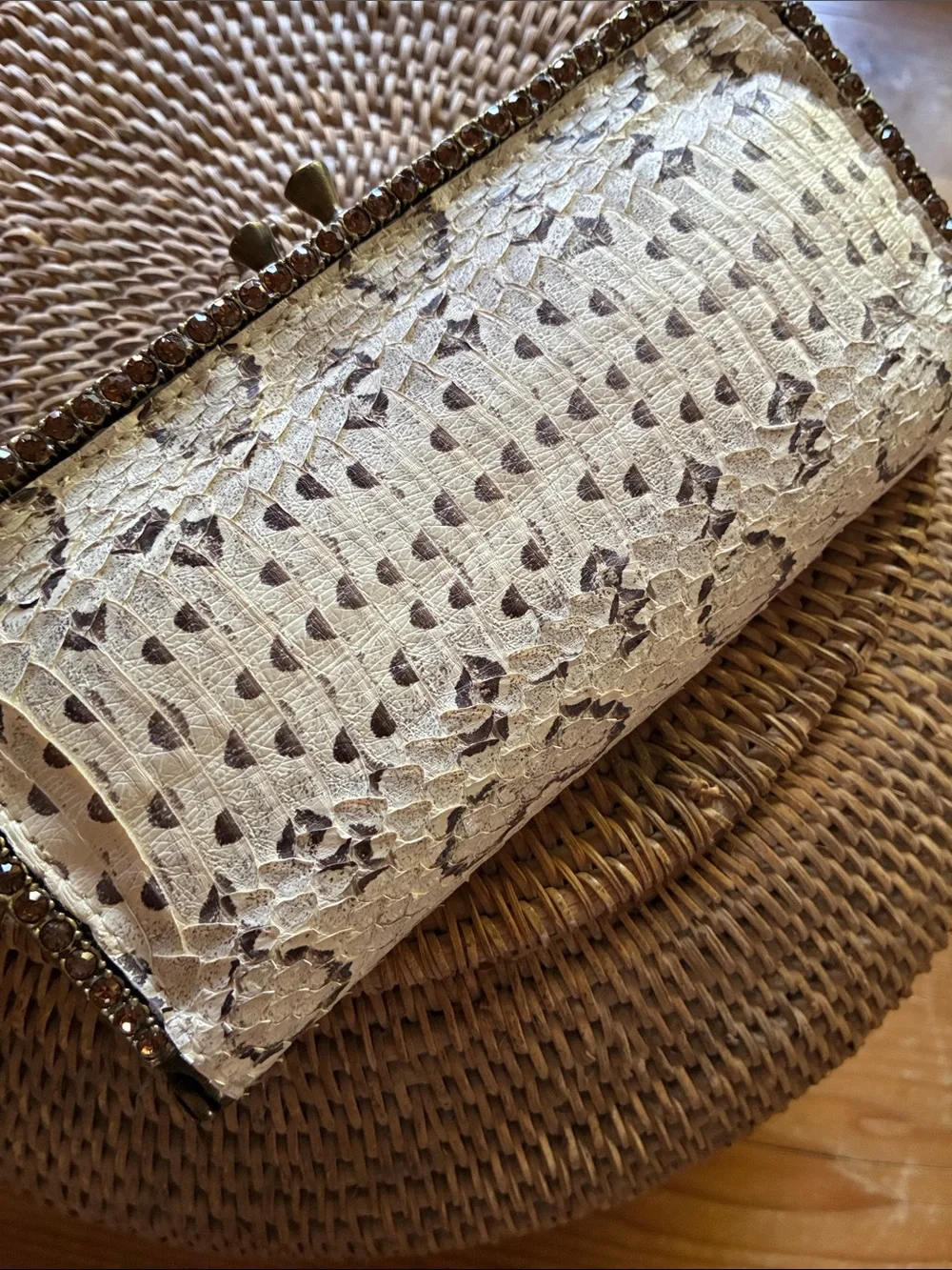 Clara Kasavina Snakeskin Amber Crystal Kiss Lock Evening Clutch Bag